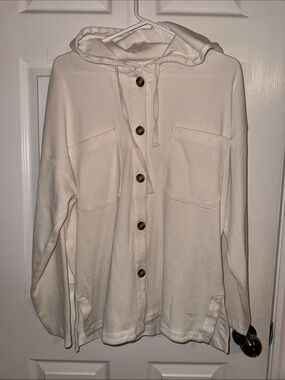 Roxy White Button Hoodie with Contrast Button